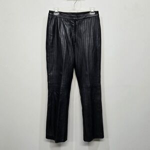 Vintage 90s Wilsons Leather Pants Womens 8 Black Pintuck Straight Leg Moto